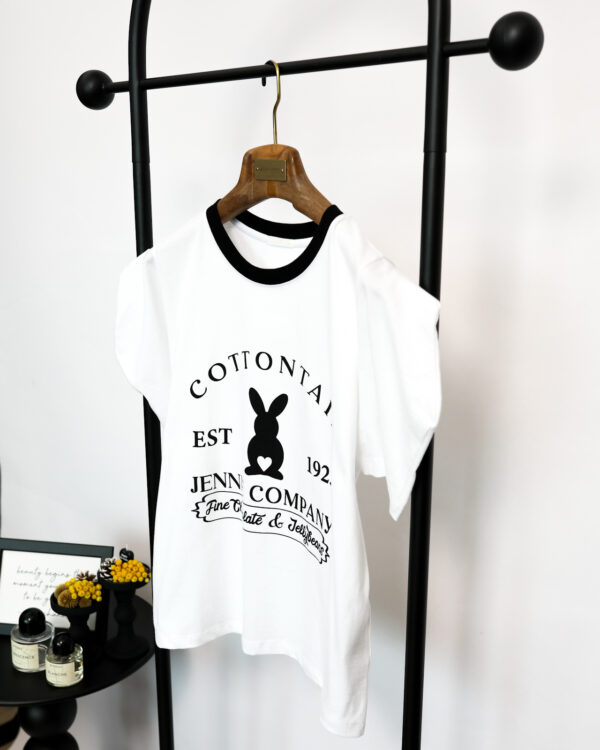 Lapin Contrast 圓領Tee｜奶白黑字